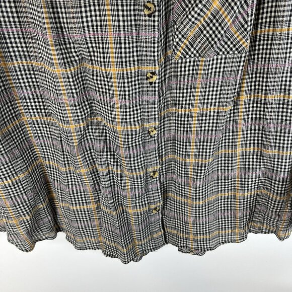 Women’s Free People Plaid Long Sleeve Button Down Top Shirt Small Oversized Boho - Picture 3 of 9